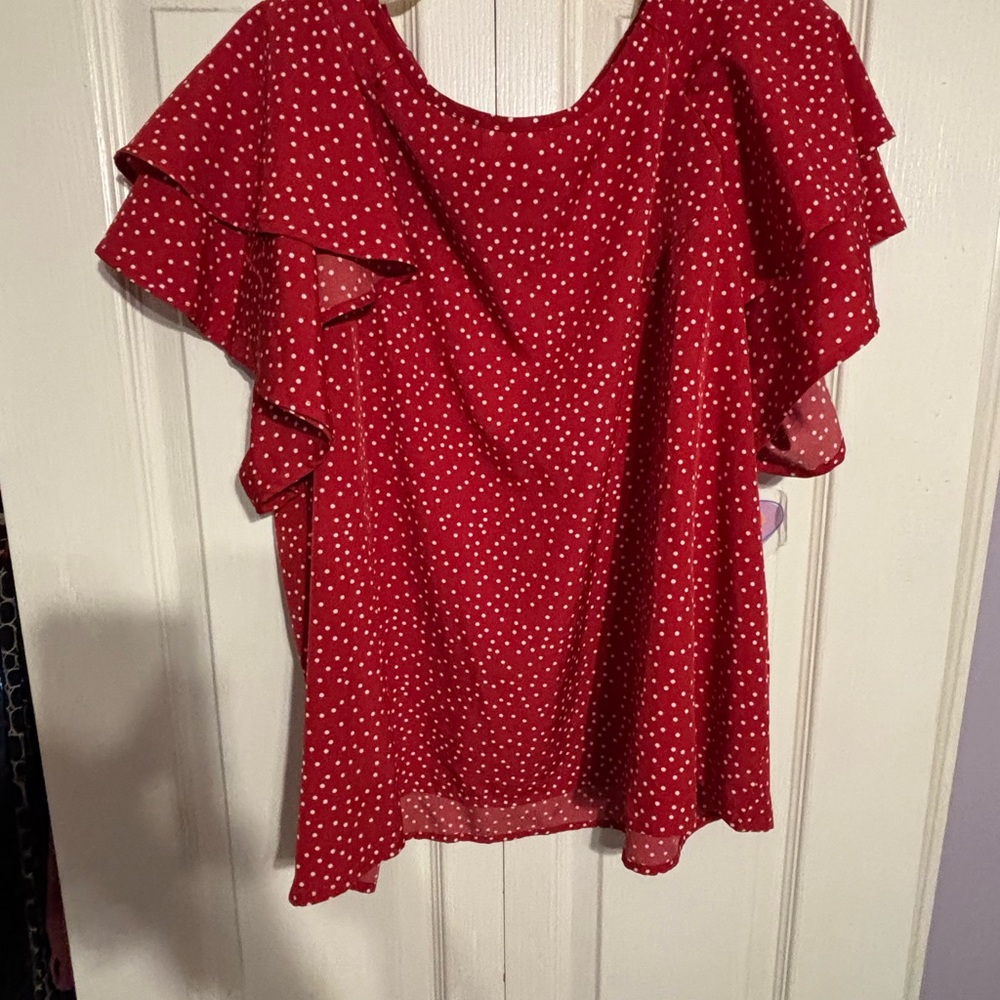 SHEIN Red Flutter Sleeve Ruffled Blouse
